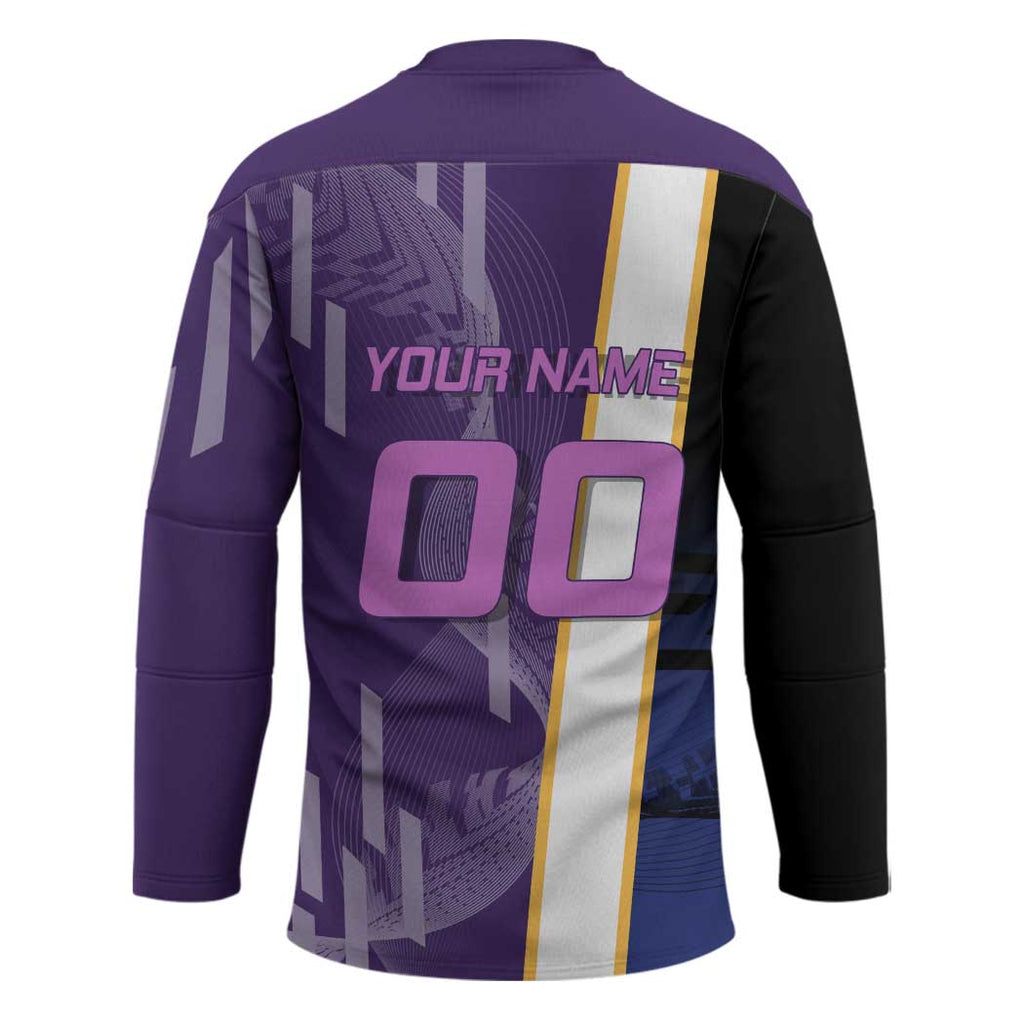 Personalized Tengen Uzui Demon Slayer Badminton Hockey Jersey with Racket Action Pose and Purple Black Graphic Design - The Mazicc