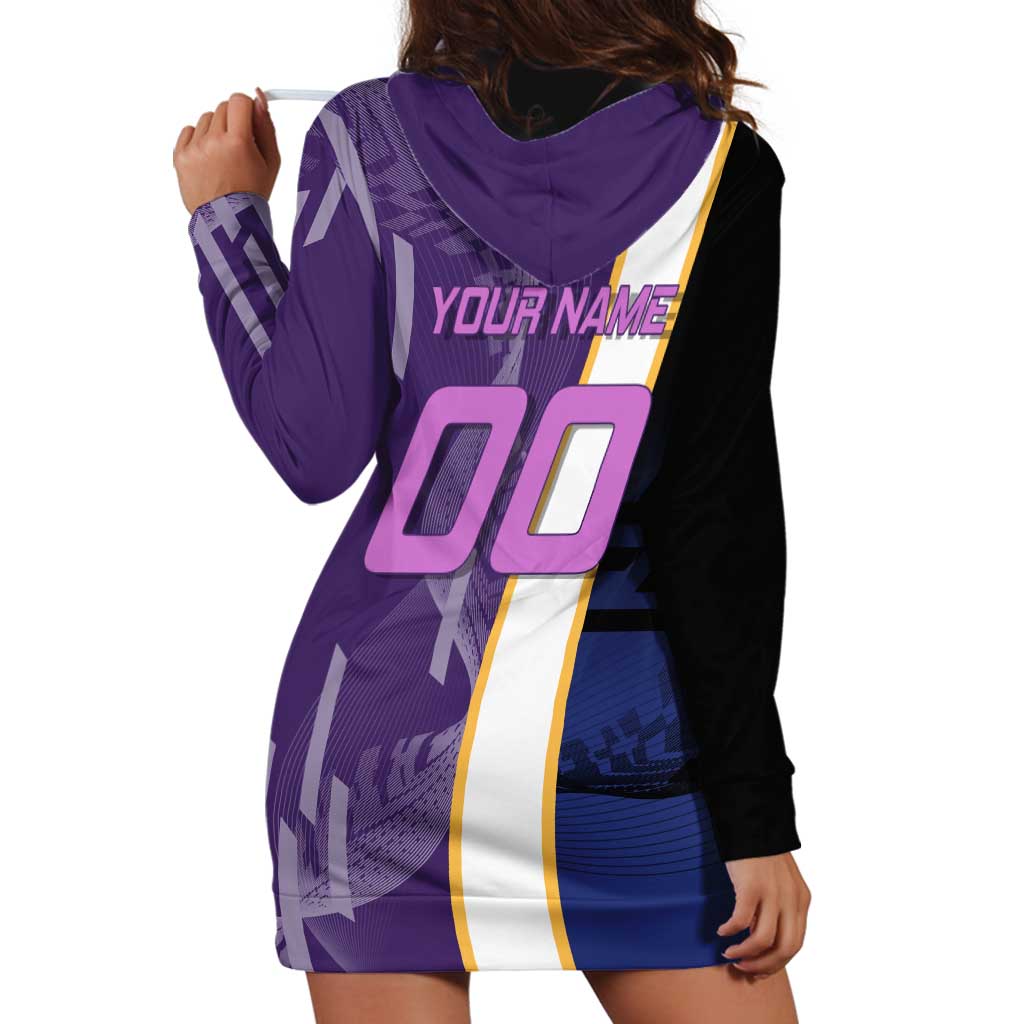 Personalized Tengen Uzui Demon Slayer Badminton Hoodie Dress with Racket Action Pose and Purple Black Graphic Design - The Mazicc