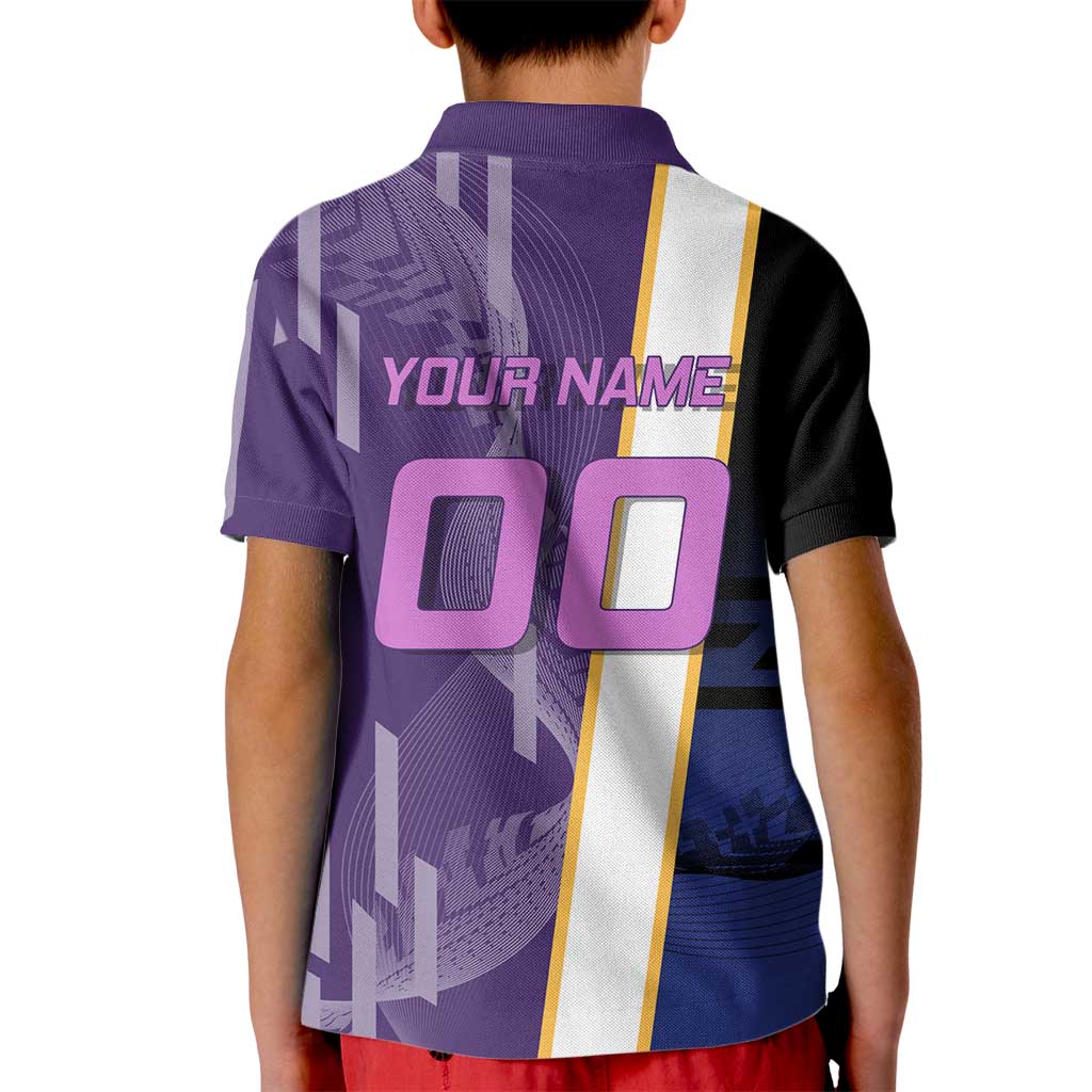 Personalized Tengen Uzui Demon Slayer Badminton Kid Polo Shirt with Racket Action Pose and Purple Black Graphic Design - The Mazicc