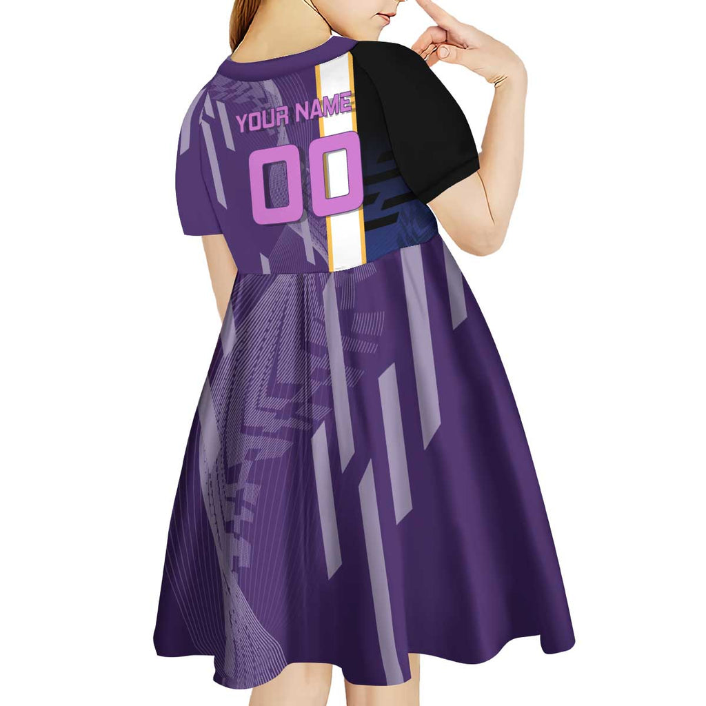 Personalized Tengen Uzui Demon Slayer Badminton Kid Short Sleeve Dress with Racket Action Pose and Purple Black Graphic Design - The Mazicc