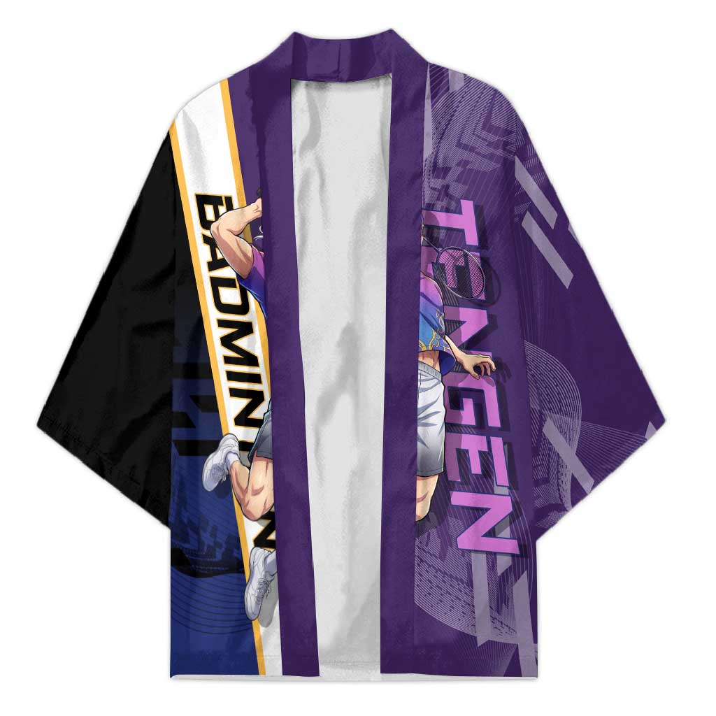 Personalized Tengen Uzui Demon Slayer Badminton Kimono with Racket Action Pose and Purple Black Graphic Design - The Mazicc