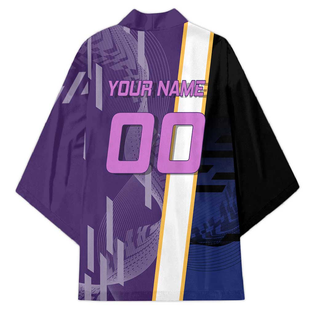 Personalized Tengen Uzui Demon Slayer Badminton Kimono with Racket Action Pose and Purple Black Graphic Design - The Mazicc