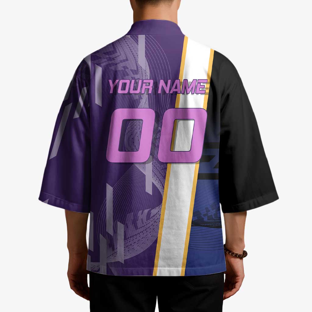 Personalized Tengen Uzui Demon Slayer Badminton Kimono with Racket Action Pose and Purple Black Graphic Design - The Mazicc