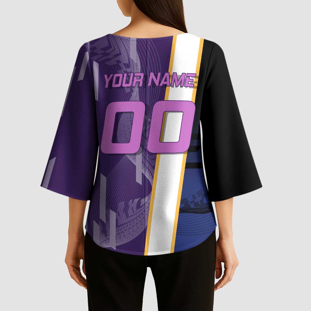 Personalized Tengen Uzui Demon Slayer Badminton Kimono Sleeve Blouse with Racket Action Pose and Purple Black Graphic Design - The Mazicc