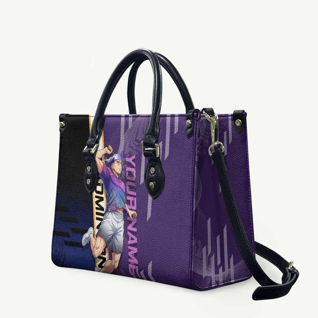Personalized Tengen Uzui Demon Slayer Badminton Leather Bag with Racket Action Pose and Purple Black Graphic Design - The Mazicc