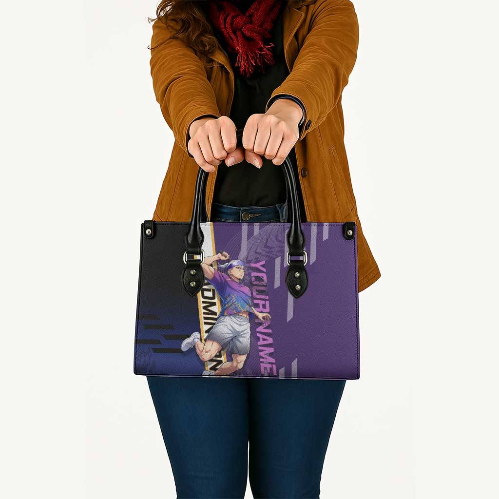 Personalized Tengen Uzui Demon Slayer Badminton Leather Bag with Racket Action Pose and Purple Black Graphic Design - The Mazicc