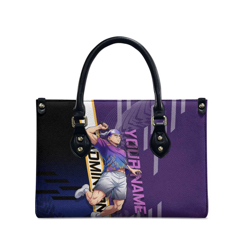 Personalized Tengen Uzui Demon Slayer Badminton Leather Bag with Racket Action Pose and Purple Black Graphic Design - The Mazicc