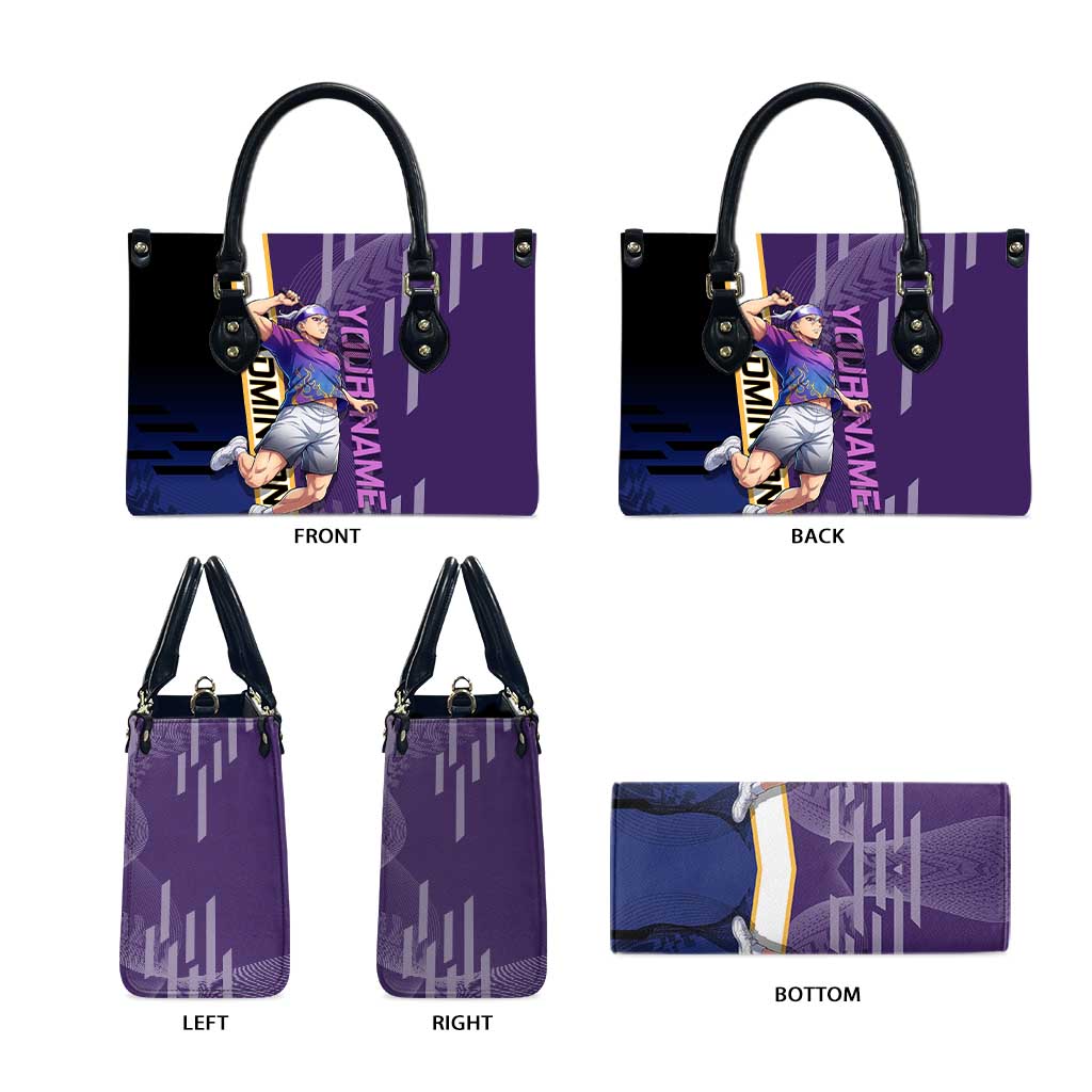 Personalized Tengen Uzui Demon Slayer Badminton Leather Bag with Racket Action Pose and Purple Black Graphic Design - The Mazicc