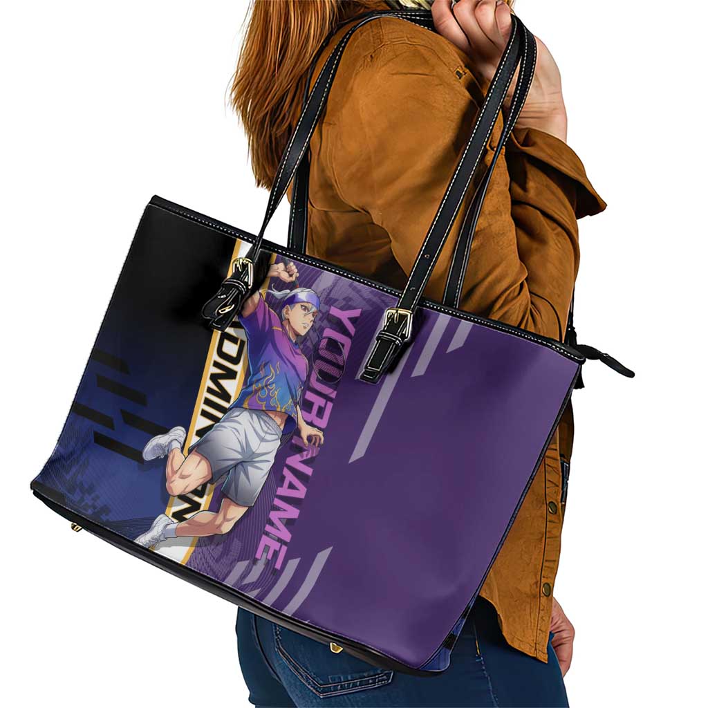 Personalized Tengen Uzui Demon Slayer Badminton Leather Tote Bag with Racket Action Pose and Purple Black Graphic Design - The Mazicc