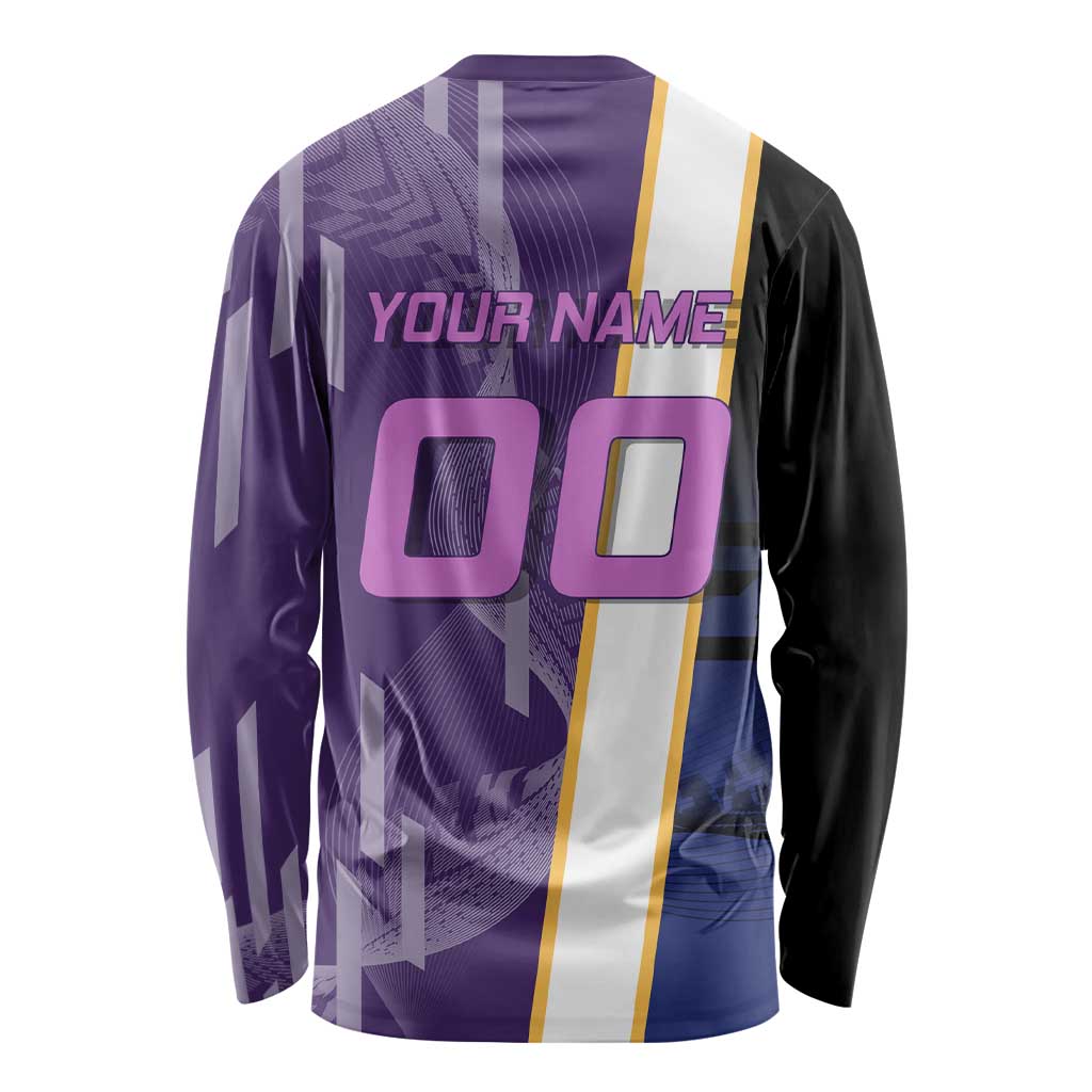 Personalized Tengen Uzui Demon Slayer Badminton Long Sleeve Shirt with Racket Action Pose and Purple Black Graphic Design - The Mazicc