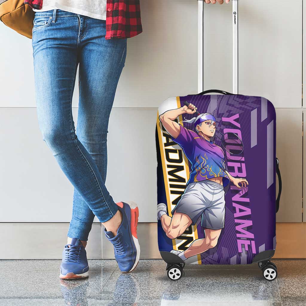 Personalized Tengen Uzui Demon Slayer Badminton Luggage Cover with Racket Action Pose and Purple Black Graphic Design - The Mazicc