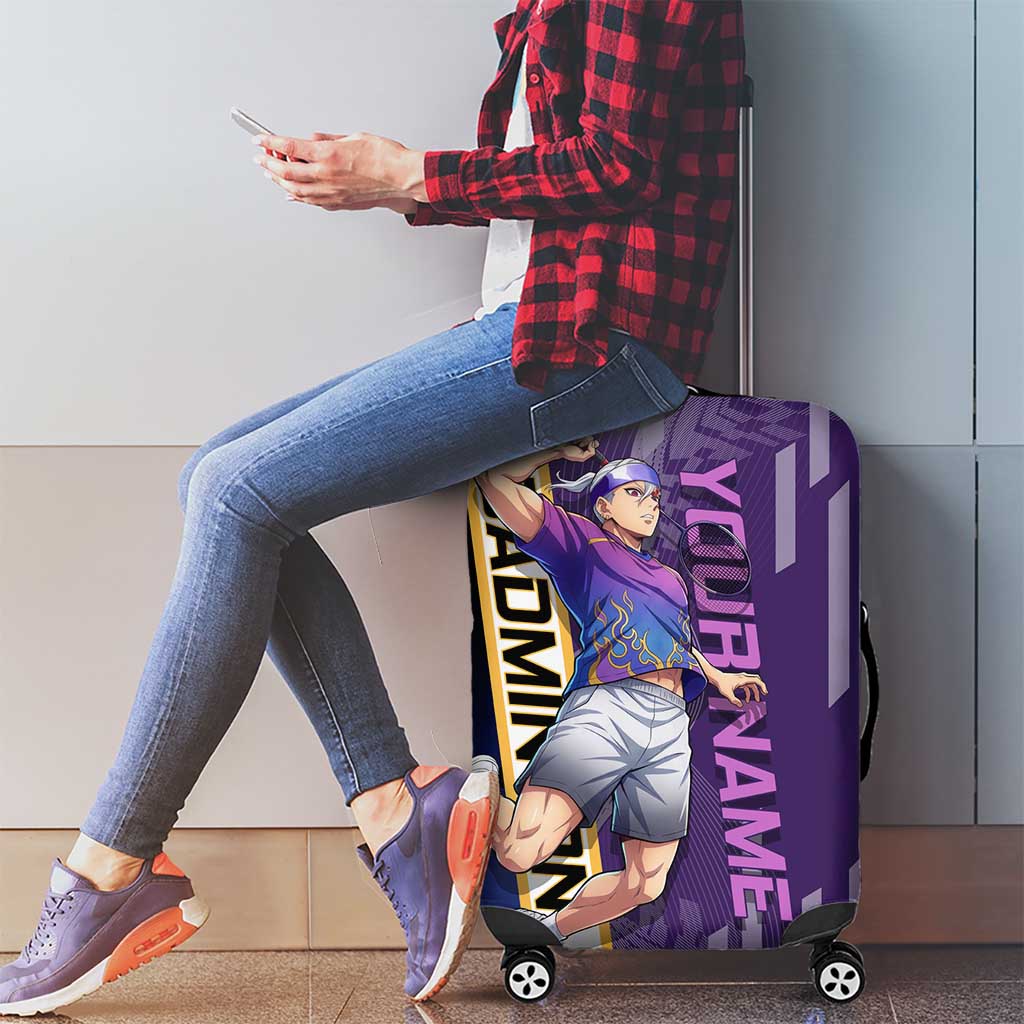 Personalized Tengen Uzui Demon Slayer Badminton Luggage Cover with Racket Action Pose and Purple Black Graphic Design - The Mazicc
