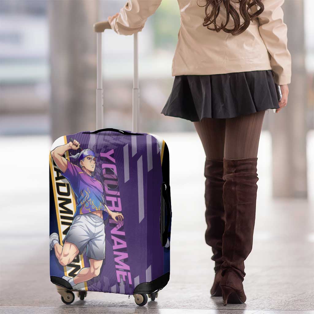 Personalized Tengen Uzui Demon Slayer Badminton Luggage Cover with Racket Action Pose and Purple Black Graphic Design - The Mazicc
