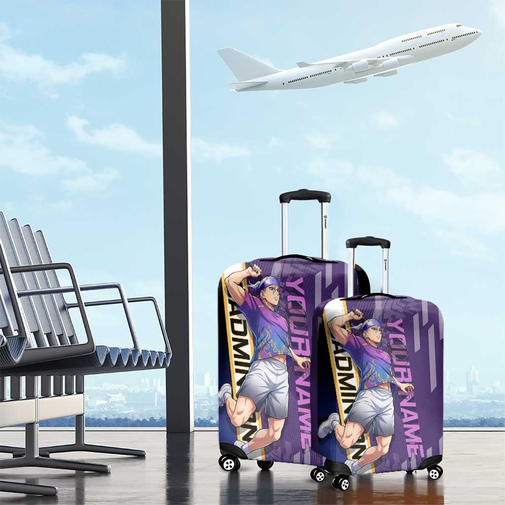 Personalized Tengen Uzui Demon Slayer Badminton Luggage Cover with Racket Action Pose and Purple Black Graphic Design - The Mazicc