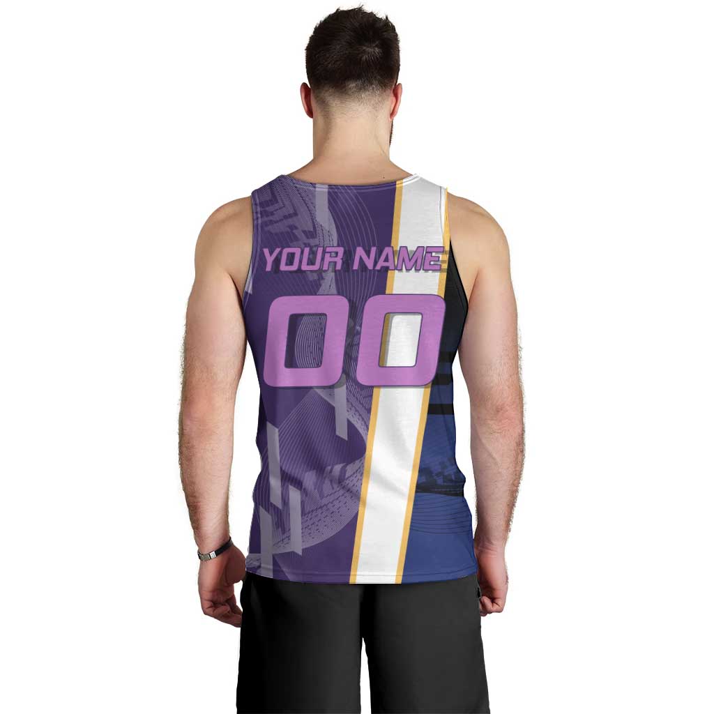 Personalized Tengen Uzui Demon Slayer Badminton Men Tank Top with Racket Action Pose and Purple Black Graphic Design - The Mazicc