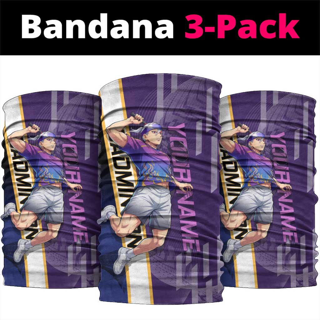 Personalized Tengen Uzui Demon Slayer Badminton Neck Gaiter with Racket Action Pose and Purple Black Graphic Design - The Mazicc