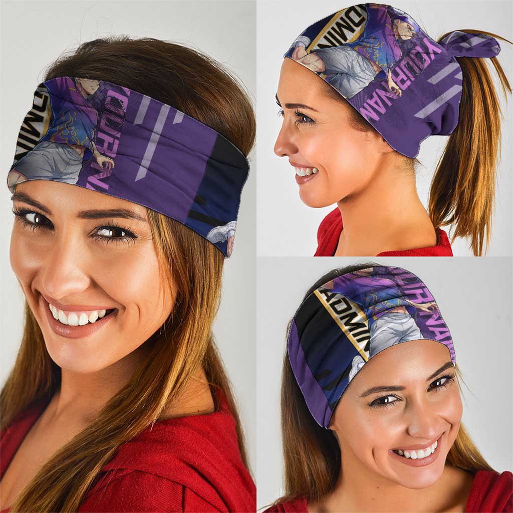 Personalized Tengen Uzui Demon Slayer Badminton Neck Gaiter with Racket Action Pose and Purple Black Graphic Design - The Mazicc