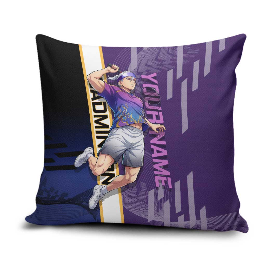 Personalized Tengen Uzui Demon Slayer Badminton Pillow Cover with Racket Action Pose and Purple Black Graphic Design - The Mazicc