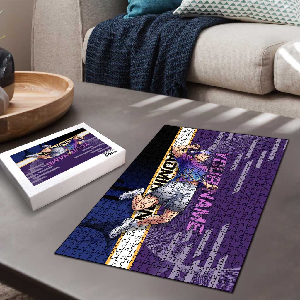 Personalized Tengen Uzui Demon Slayer Badminton Puzzle with Racket Action Pose and Purple Black Graphic Design - The Mazicc