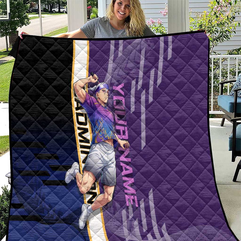 Personalized Tengen Uzui Demon Slayer Badminton Quilt with Racket Action Pose and Purple Black Graphic Design - The Mazicc