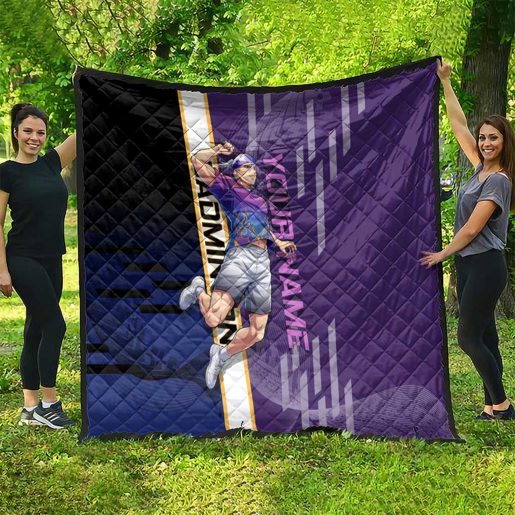 Personalized Tengen Uzui Demon Slayer Badminton Quilt with Racket Action Pose and Purple Black Graphic Design - The Mazicc