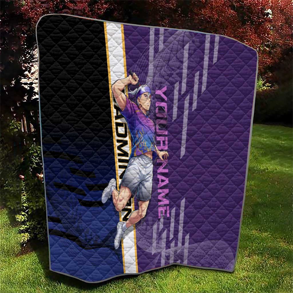 Personalized Tengen Uzui Demon Slayer Badminton Quilt with Racket Action Pose and Purple Black Graphic Design - The Mazicc