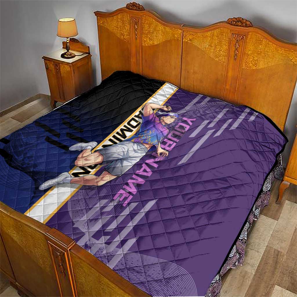 Personalized Tengen Uzui Demon Slayer Badminton Quilt with Racket Action Pose and Purple Black Graphic Design - The Mazicc