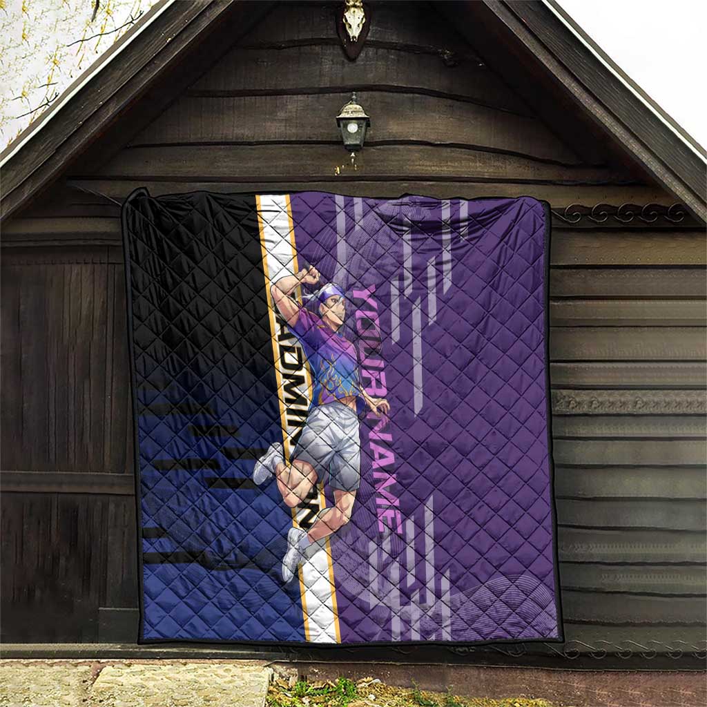 Personalized Tengen Uzui Demon Slayer Badminton Quilt with Racket Action Pose and Purple Black Graphic Design - The Mazicc