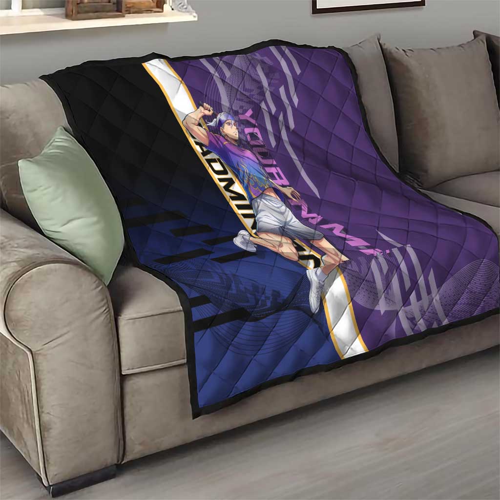 Personalized Tengen Uzui Demon Slayer Badminton Quilt with Racket Action Pose and Purple Black Graphic Design - The Mazicc