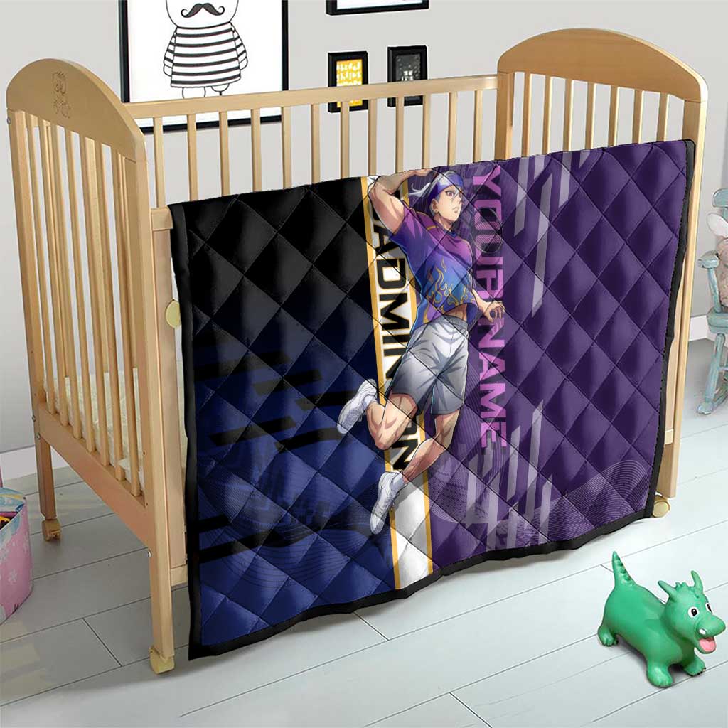 Personalized Tengen Uzui Demon Slayer Badminton Quilt with Racket Action Pose and Purple Black Graphic Design - The Mazicc