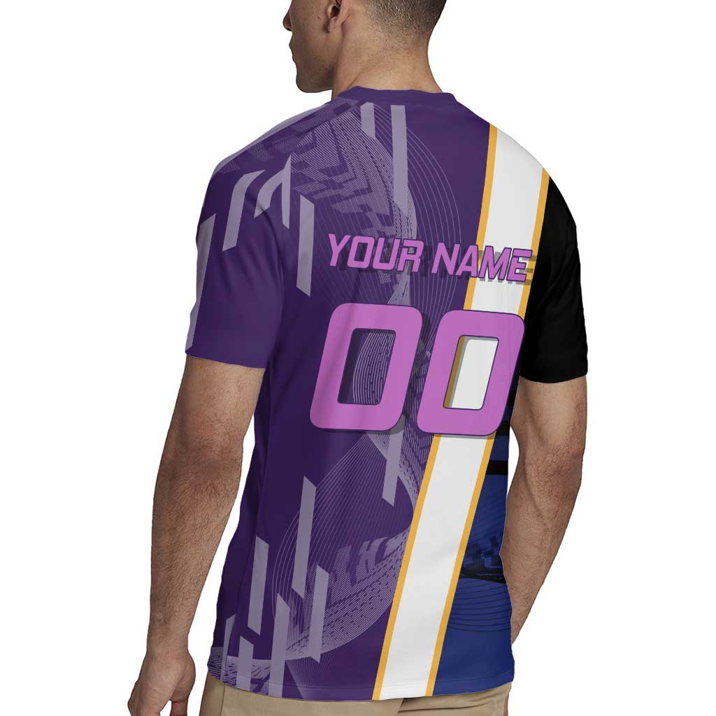Personalized Tengen Uzui Demon Slayer Badminton Rugby Jersey with Racket Action Pose and Purple Black Graphic Design - The Mazicc