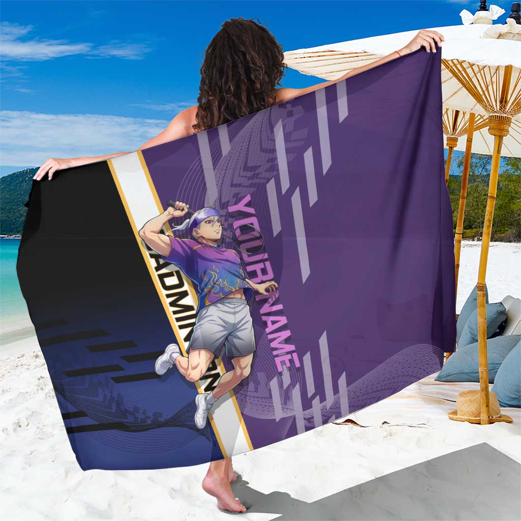 Personalized Tengen Uzui Demon Slayer Badminton Sarong with Racket Action Pose and Purple Black Graphic Design - The Mazicc
