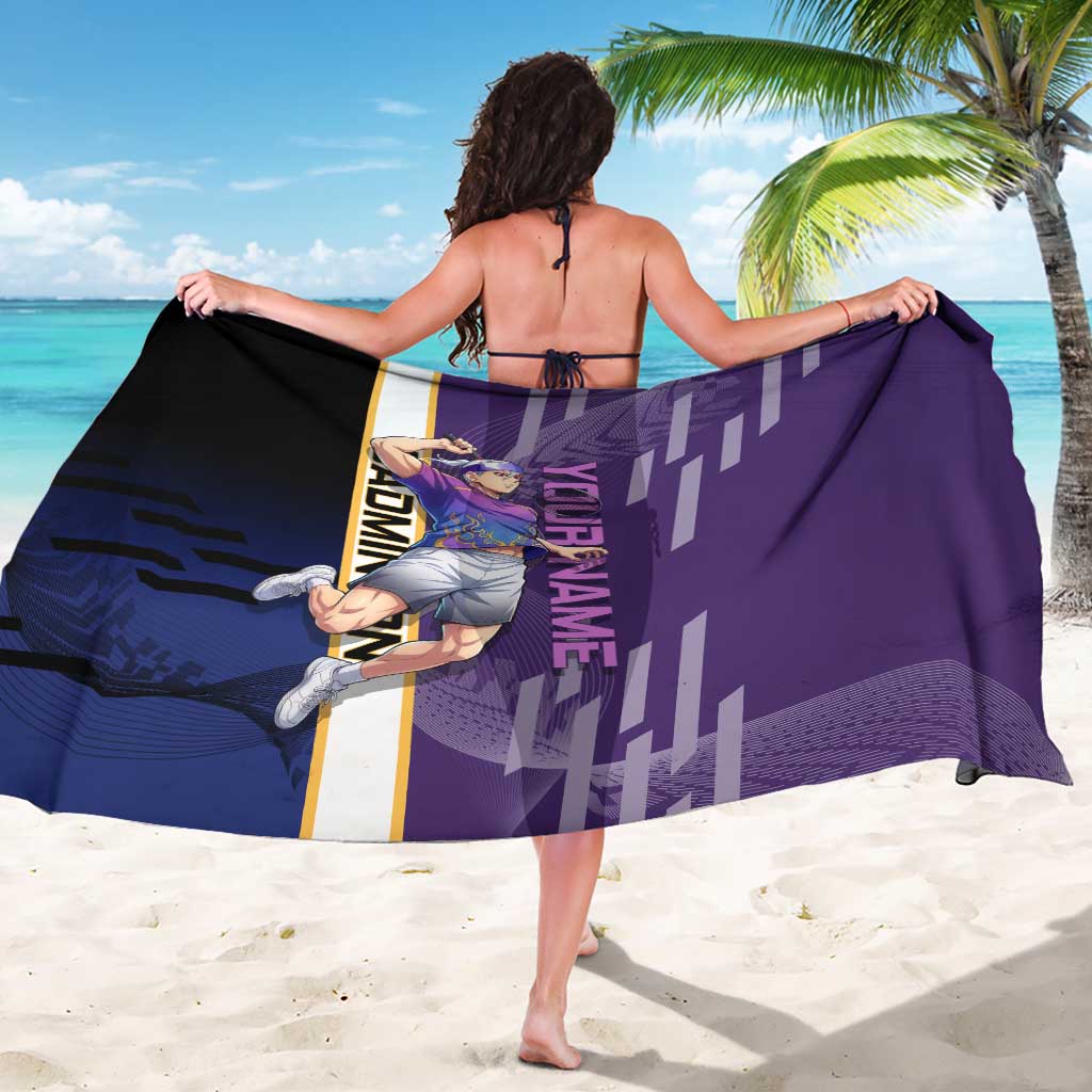 Personalized Tengen Uzui Demon Slayer Badminton Sarong with Racket Action Pose and Purple Black Graphic Design - The Mazicc
