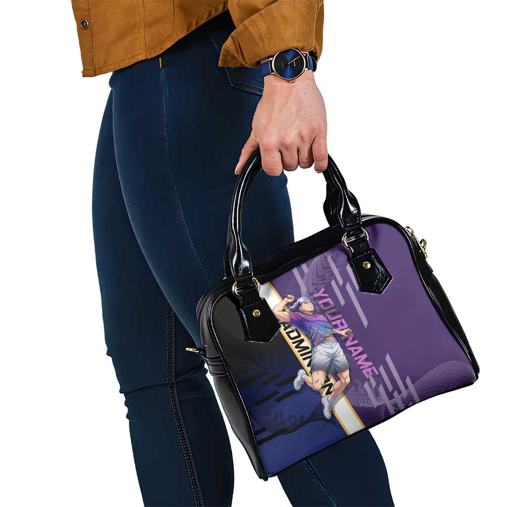 Personalized Tengen Uzui Demon Slayer Badminton Shoulder Handbag with Racket Action Pose and Purple Black Graphic Design - The Mazicc