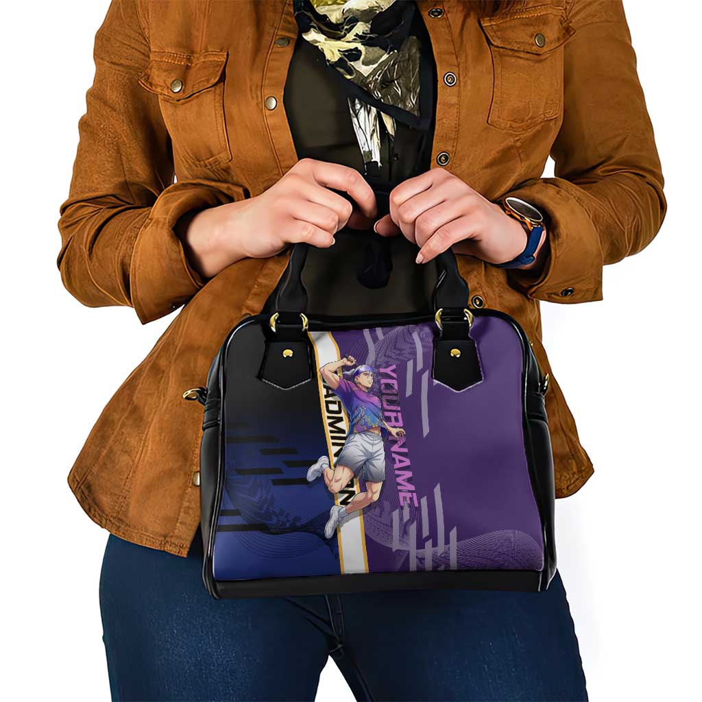 Personalized Tengen Uzui Demon Slayer Badminton Shoulder Handbag with Racket Action Pose and Purple Black Graphic Design - The Mazicc