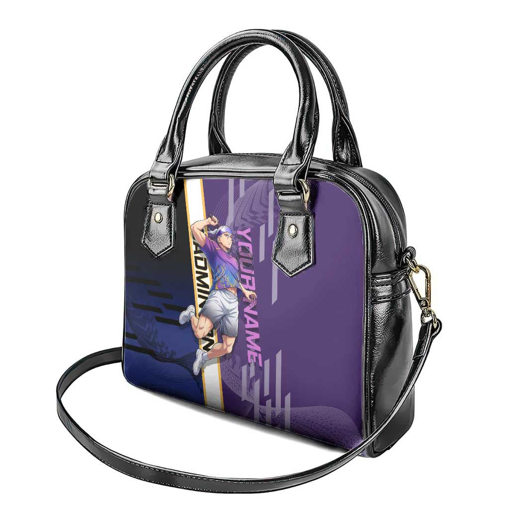 Personalized Tengen Uzui Demon Slayer Badminton Shoulder Handbag with Racket Action Pose and Purple Black Graphic Design - The Mazicc