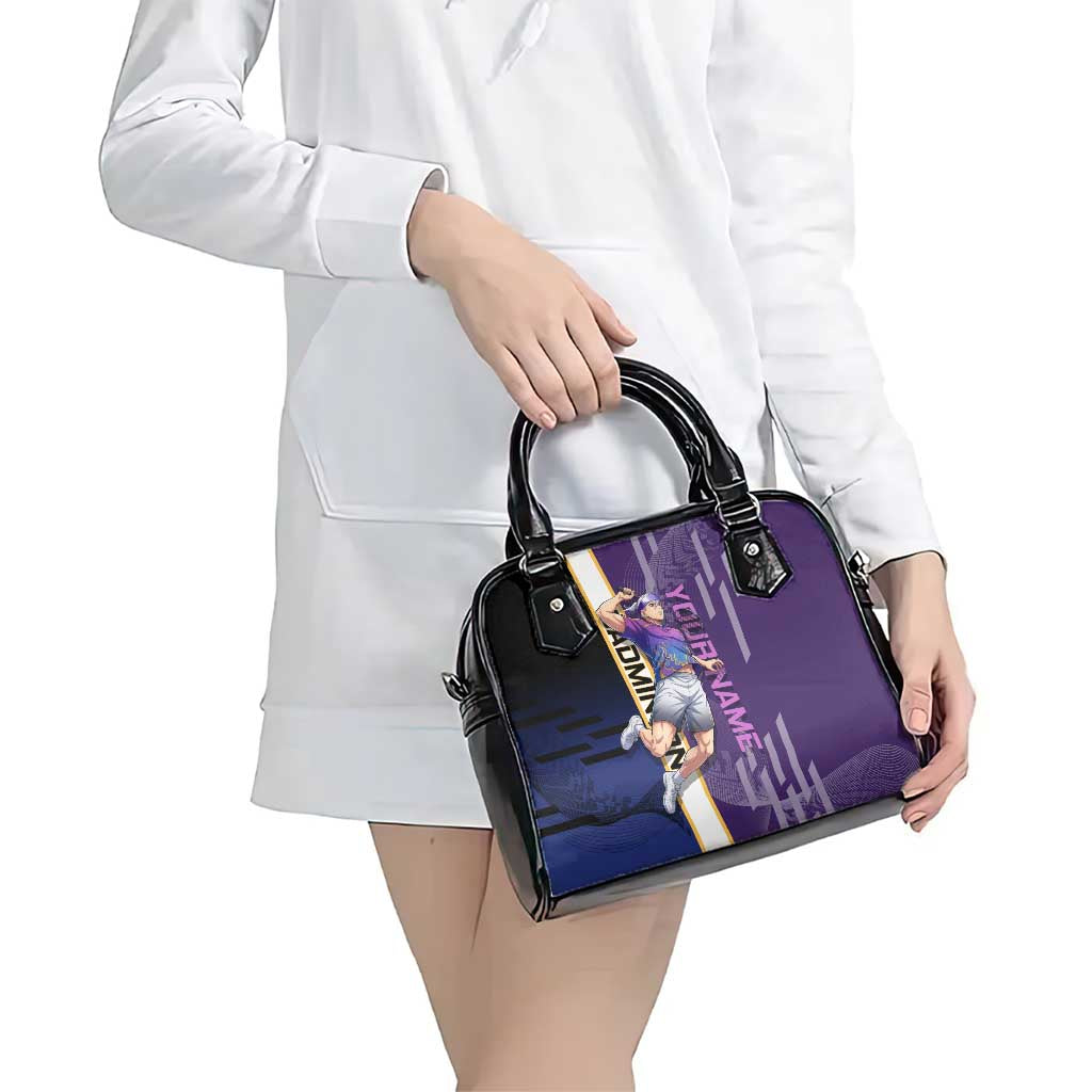 Personalized Tengen Uzui Demon Slayer Badminton Shoulder Handbag with Racket Action Pose and Purple Black Graphic Design - The Mazicc