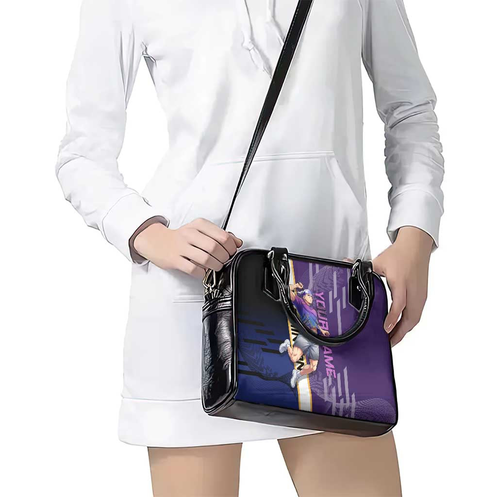 Personalized Tengen Uzui Demon Slayer Badminton Shoulder Handbag with Racket Action Pose and Purple Black Graphic Design - The Mazicc