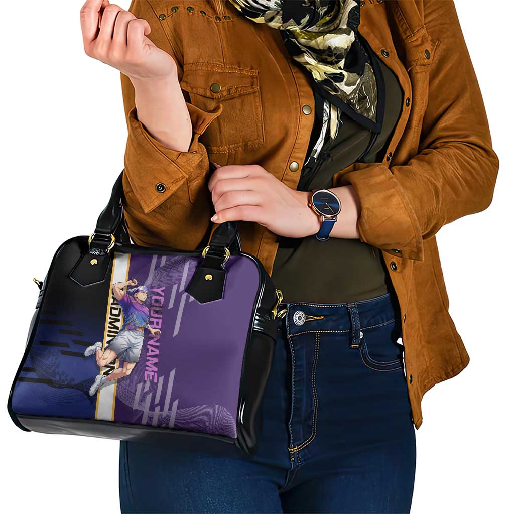 Personalized Tengen Uzui Demon Slayer Badminton Shoulder Handbag with Racket Action Pose and Purple Black Graphic Design - The Mazicc