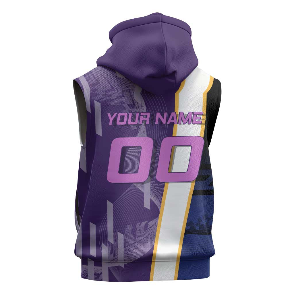 Personalized Tengen Uzui Demon Slayer Badminton Sleeveless Hoodie with Racket Action Pose and Purple Black Graphic Design - The Mazicc