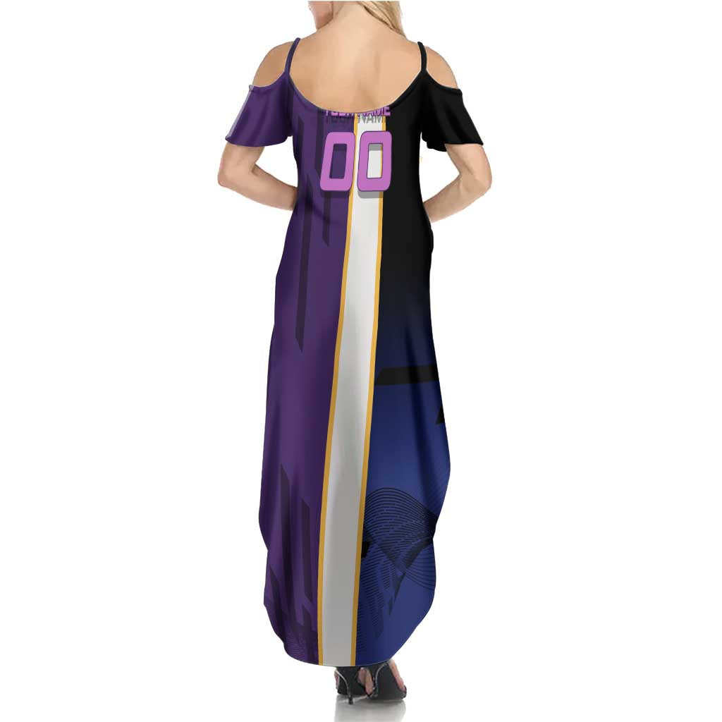 Personalized Tengen Uzui Demon Slayer Badminton Summer Maxi Dress with Racket Action Pose and Purple Black Graphic Design - The Mazicc