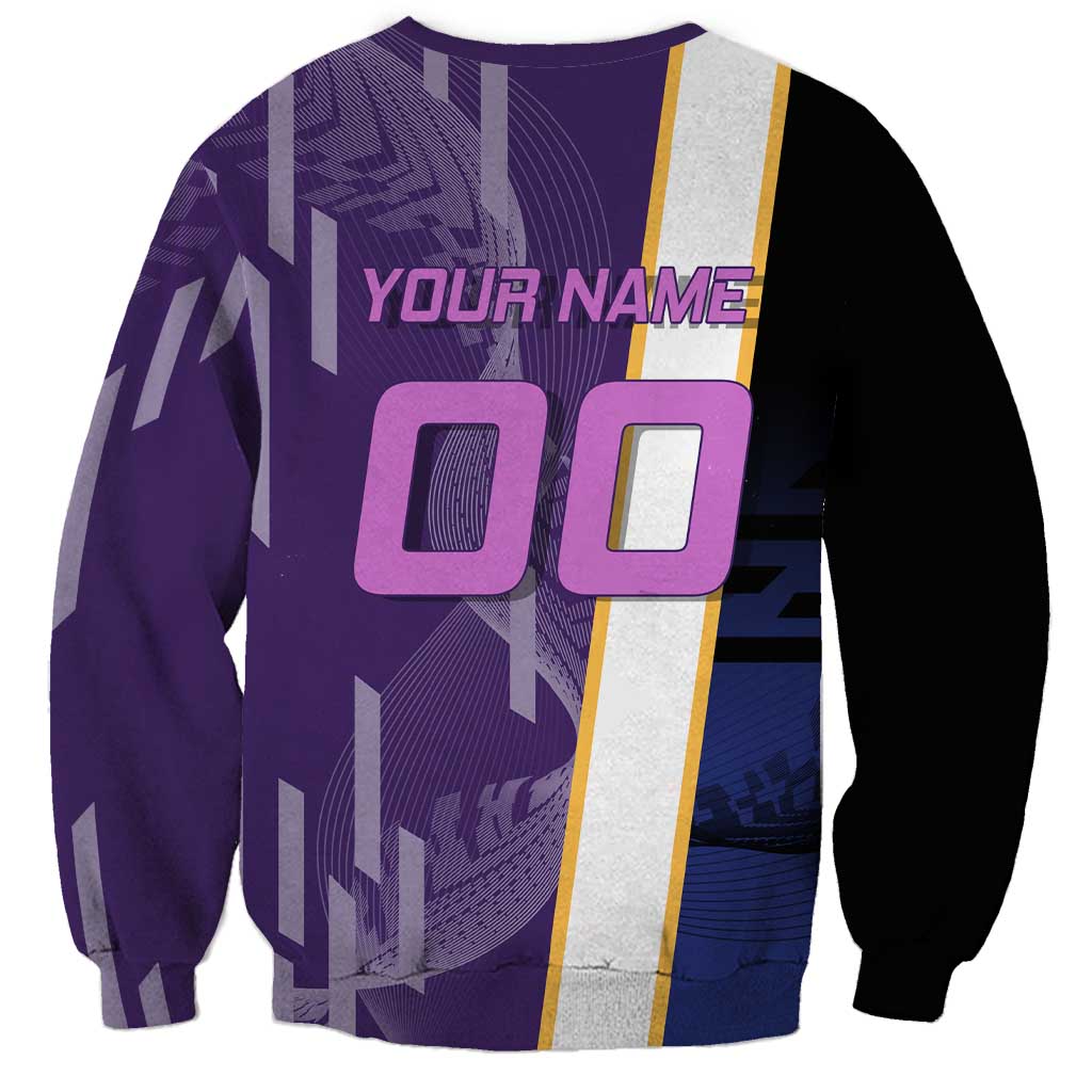 Personalized Tengen Uzui Demon Slayer Badminton Sweatshirt with Racket Action Pose and Purple Black Graphic Design - The Mazicc