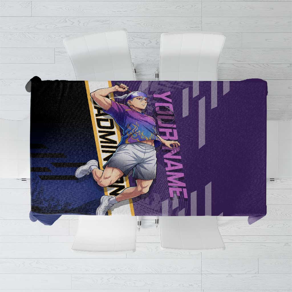 Personalized Tengen Uzui Demon Slayer Badminton Tablecloth with Racket Action Pose and Purple Black Graphic Design - The Mazicc