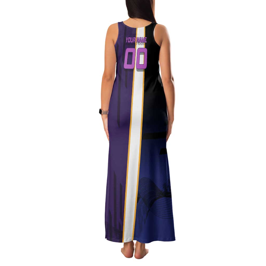 Personalized Tengen Uzui Demon Slayer Badminton Tank Maxi Dress with Racket Action Pose and Purple Black Graphic Design - The Mazicc