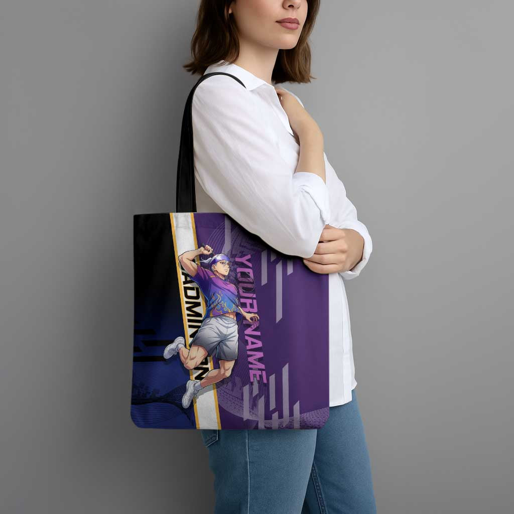 Personalized Tengen Uzui Demon Slayer Badminton Tote Bag with Racket Action Pose and Purple Black Graphic Design - The Mazicc