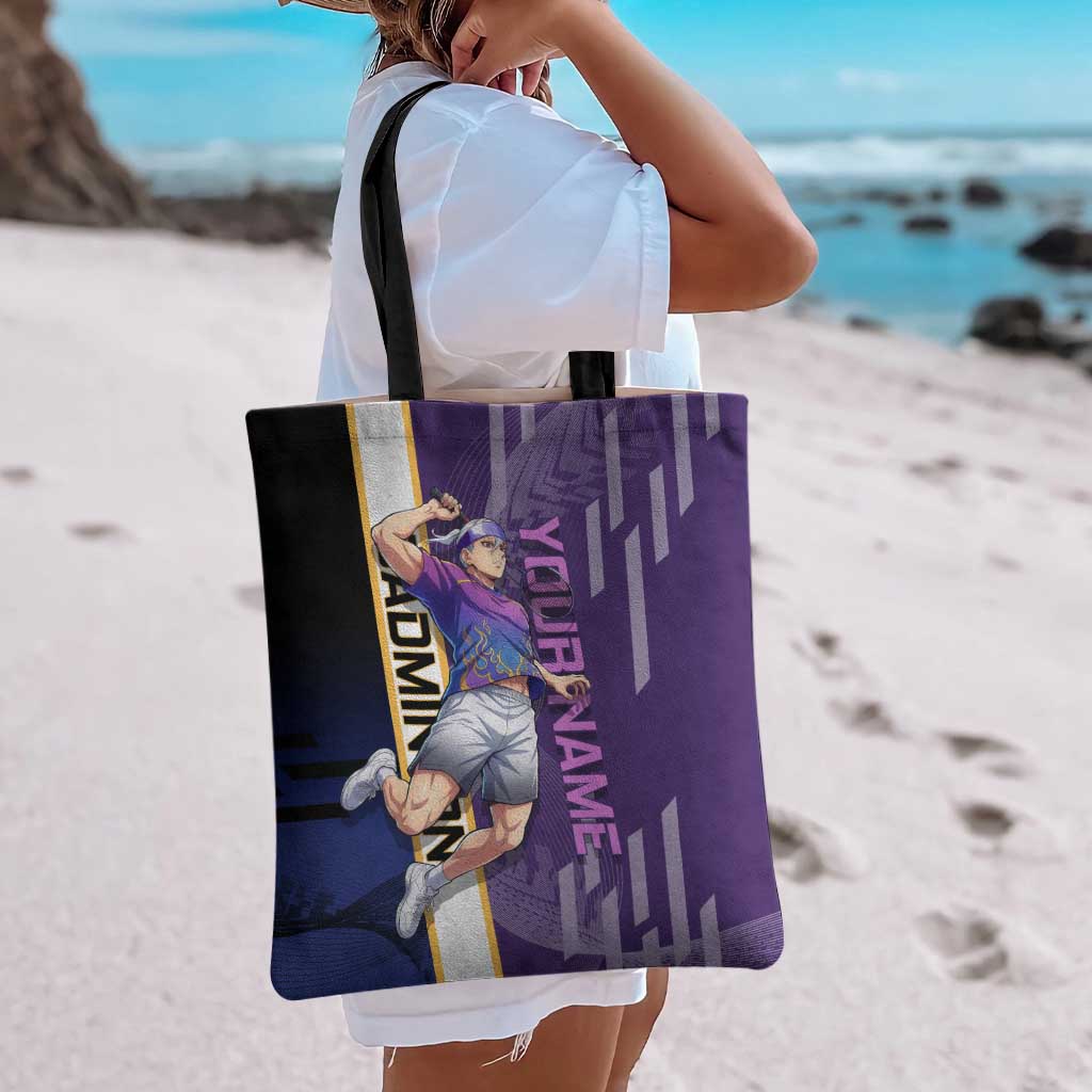 Personalized Tengen Uzui Demon Slayer Badminton Tote Bag with Racket Action Pose and Purple Black Graphic Design - The Mazicc