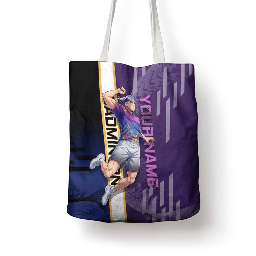 Personalized Tengen Uzui Demon Slayer Badminton Tote Bag with Racket Action Pose and Purple Black Graphic Design - The Mazicc