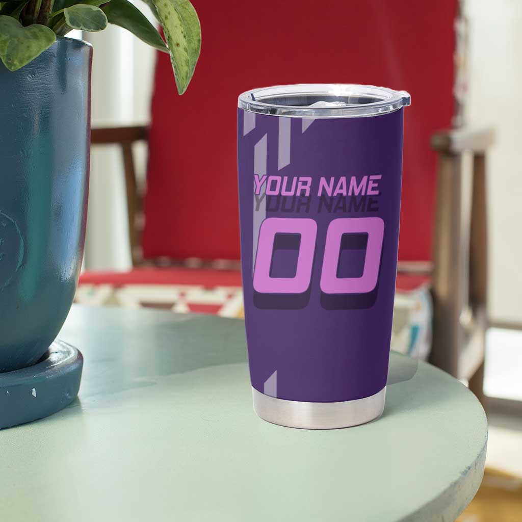 Personalized Tengen Uzui Demon Slayer Badminton Tumbler Cup with Racket Action Pose and Purple Black Graphic Design - The Mazicc