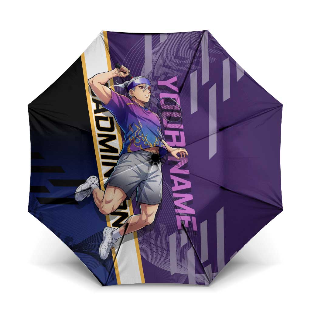 Personalized Tengen Uzui Demon Slayer Badminton Umbrella with Racket Action Pose and Purple Black Graphic Design - The Mazicc