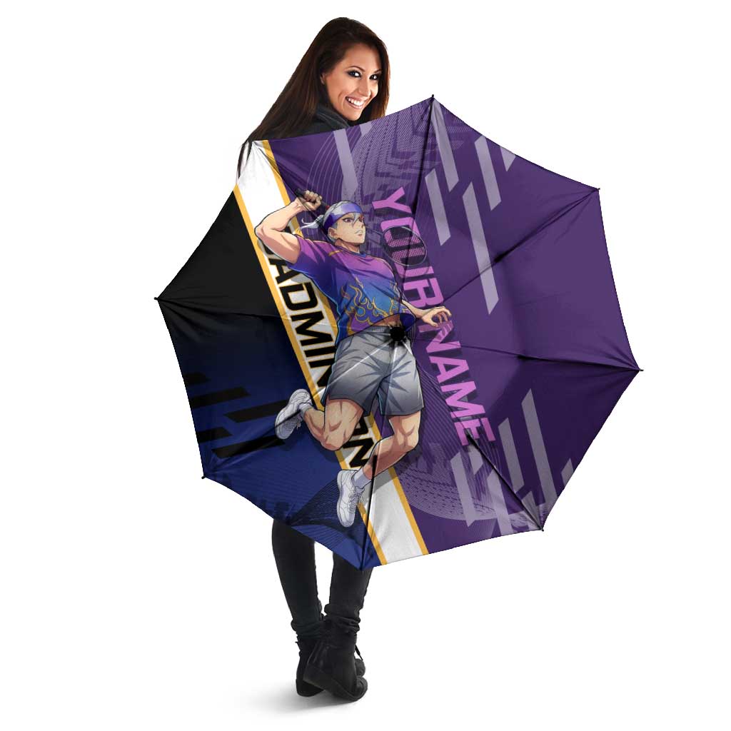 Personalized Tengen Uzui Demon Slayer Badminton Umbrella with Racket Action Pose and Purple Black Graphic Design - The Mazicc